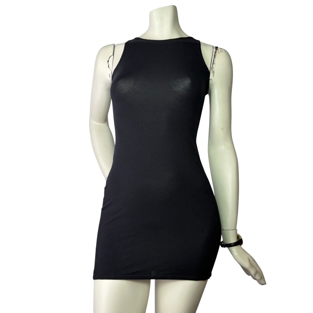 Missguided Mini Dress Sleeveless Bodycon Sheer LBD Black Minimalist Y2K Party 8